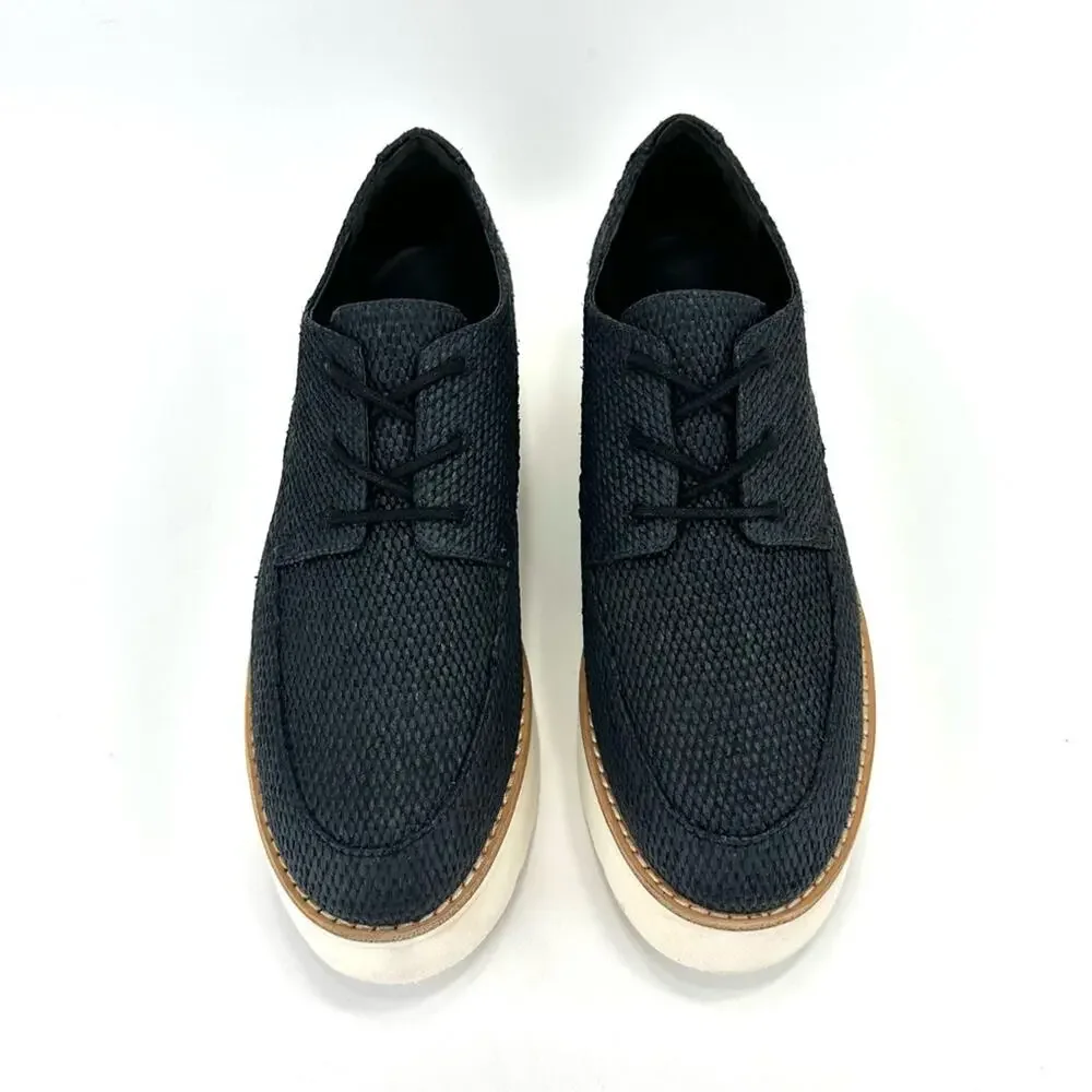 Vince Zina Platform Sneaker Size 8 Black Raffia Tweed Oxford/Derby Laced Wedged